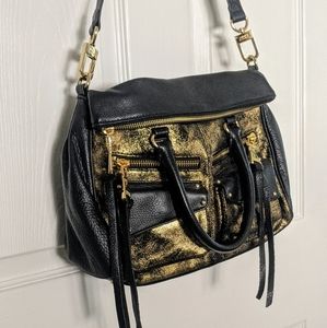 Aimee Kestenberg Black and Gold Leather Satchel